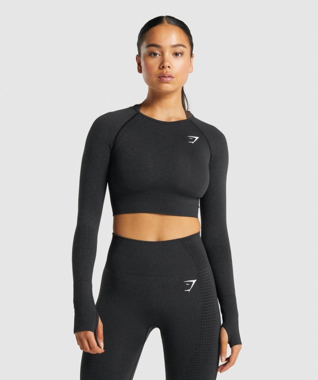 Sudaderas Gymshark Vital Seamless 2.0 Crop Top Mujer Negros | XCujC5mBHz7