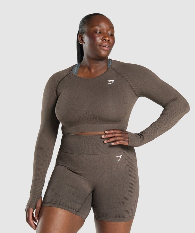 Sudaderas Gymshark Vital Seamless 2.0 Crop Top Mujer Marrom | rCdfyr3O7sm