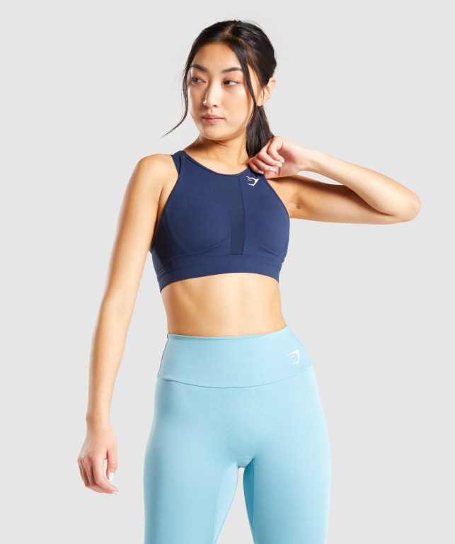 Sujetadores Deportivos Gymshark Mesh Neckline Entrenamiento Sports Bra Mujer Azul Marino | fMoFWU1Thj8