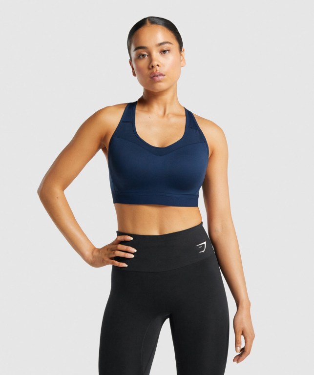 Sujetadores Deportivos Gymshark Open Back Entrenamiento Sports Bra Mujer Azul Marino | 3ArVtAS85Ea