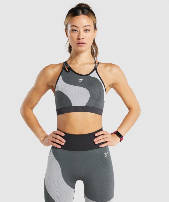 Sujetadores Deportivos Gymshark WTFlex Seamless Asymmetric Tiras Sports Bra Mujer Grises | GUxiZChfdPB