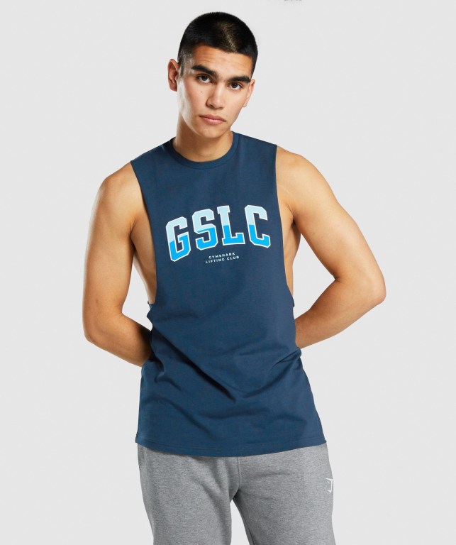 Tank Top Gymshark GSLC Collegiate Drop Arm Hombre Azul Marino | QLo2dqLnTl4