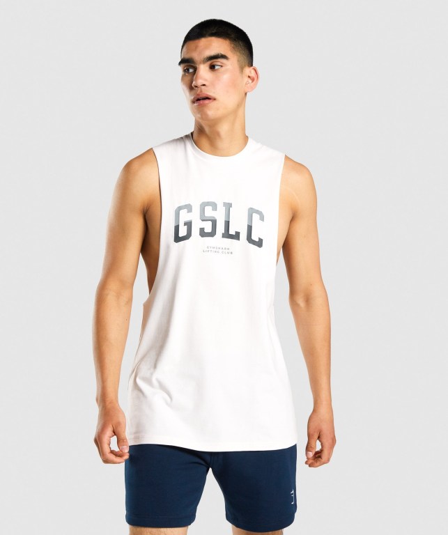 Tank Top Gymshark GSLC Collegiate Drop Arm Hombre Creme | hNP2mAyYGix