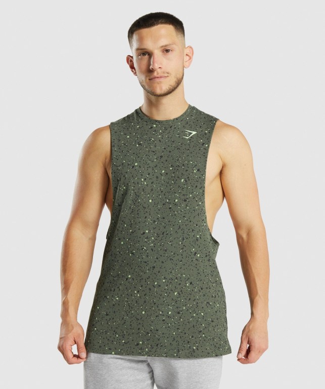 Tank Top Gymshark Micro Print Drop Arm Hombre Verdes | 9wHMrDubyKG