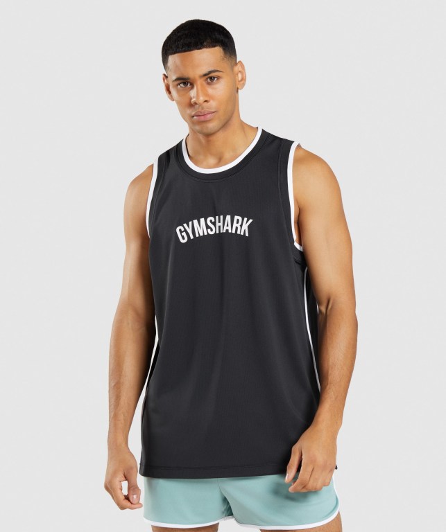 Tank Top Gymshark Recess Basketball Hombre Negros Blancos | IJcyA7nbHub