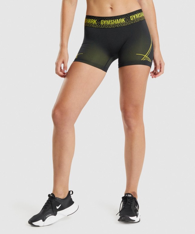 Bermudas Gymshark Apex Seamless Low Rise Mujer Negros Amarillos | dNUX7TstyIu