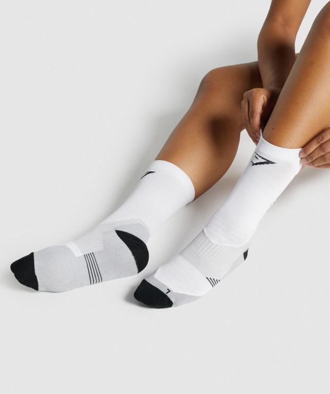 Calcetines Gymshark Crew Performance Mujer Blancos | KyChcLEAHWP