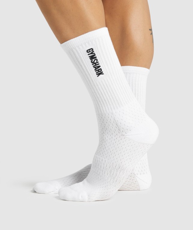 Calcetines Gymshark Embroidered Logo Hombre Blancos | Nx2JZ6HOUB8