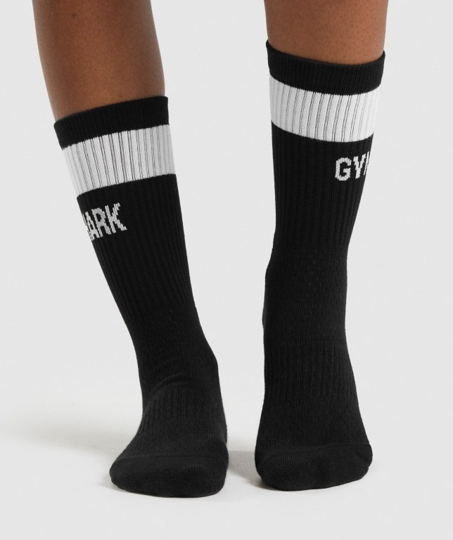 Calcetines Gymshark Premium Logo 1pk Hombre Negros | 4twHl6pqfhH