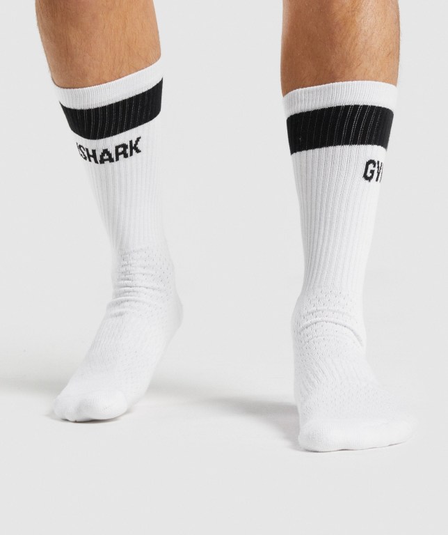 Calcetines Gymshark Premium Logo 1pk Hombre Blancos | rZfijSyhjXI