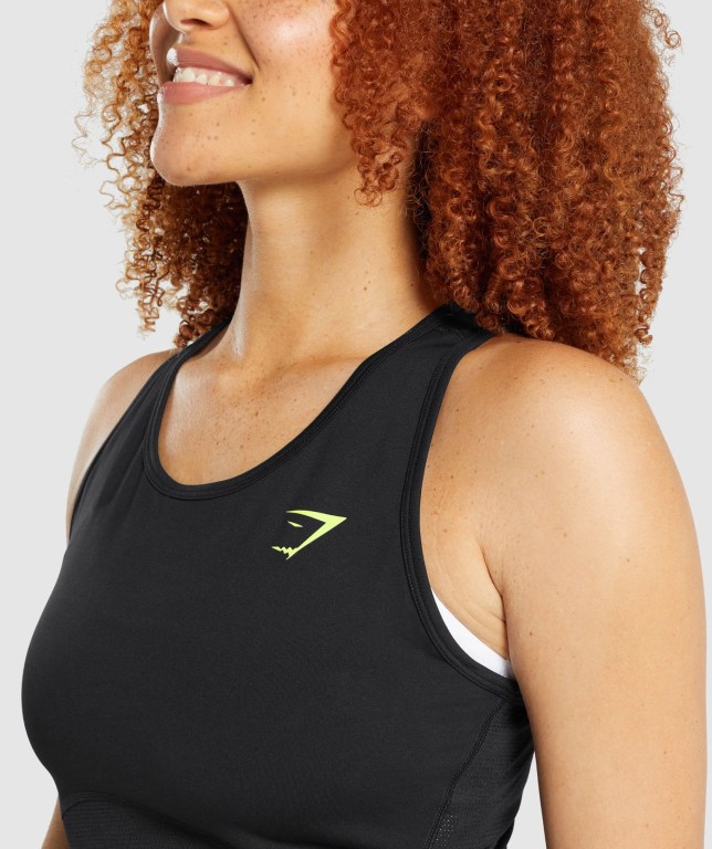 Camiseta De Tirantes Para Correr Gymshark Pulse Crop Mujer Negros | 3979rkFaIxF