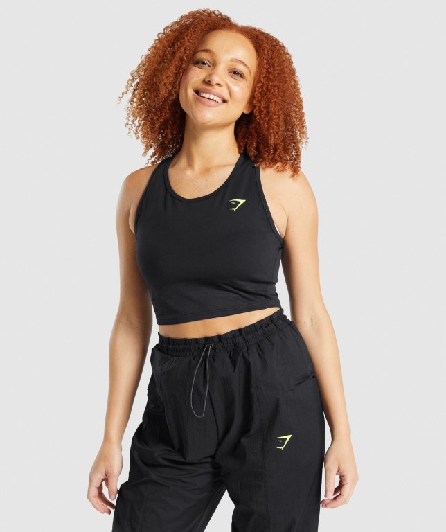 Camiseta De Tirantes Para Correr Gymshark Pulse Crop Mujer Negros | 3979rkFaIxF