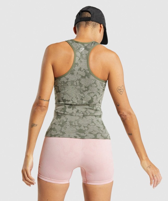 Camiseta De Tirantes Para Correr Gymshark Adapt Camo Seamless Mujer Verdes | DvdCq7827mW