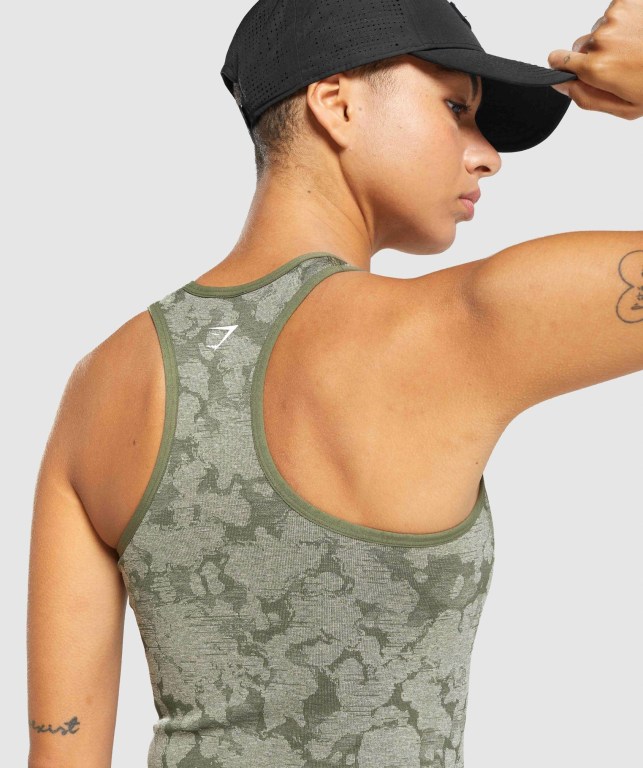 Camiseta De Tirantes Para Correr Gymshark Adapt Camo Seamless Mujer Verdes | DvdCq7827mW