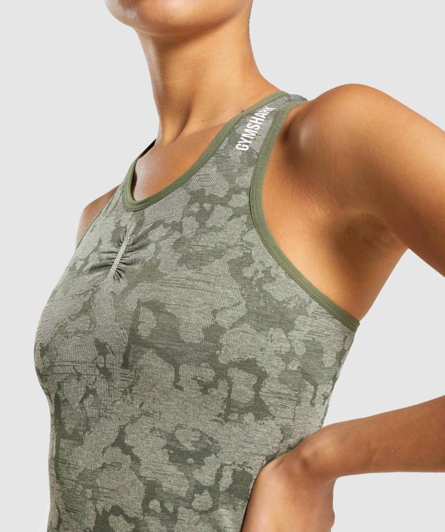 Camiseta De Tirantes Para Correr Gymshark Adapt Camo Seamless Mujer Verdes | DvdCq7827mW