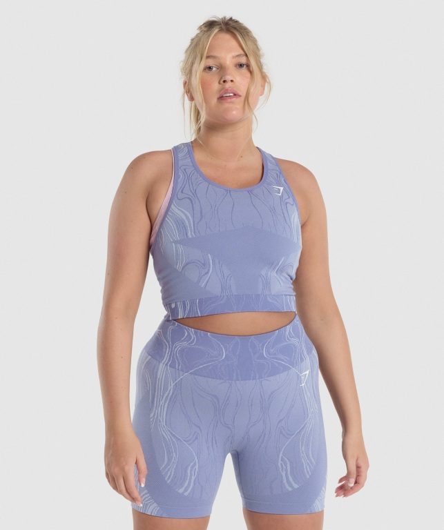 Camiseta De Tirantes Para Correr Gymshark Mercury Seamless Crop Mujer Azules | OiD4OYTOAH1