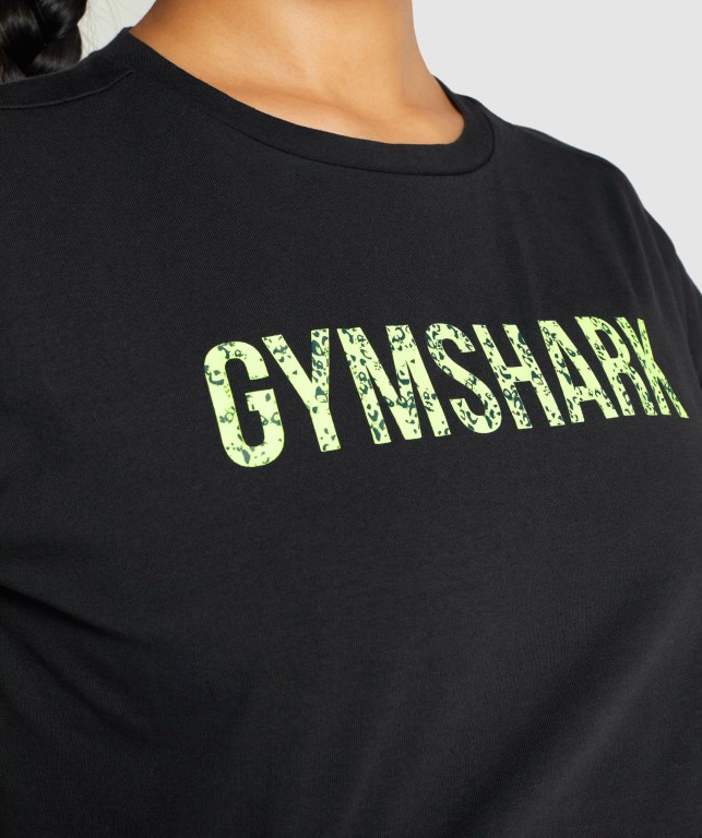 Camiseta Gymshark Animal Graphic Infill Crop Mujer Negros | 9CIuLoRGtQP