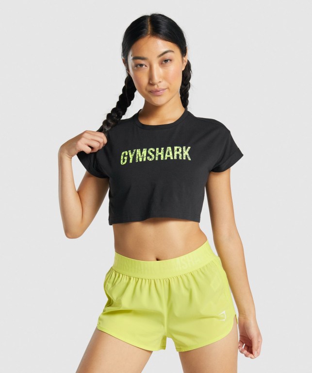 Camiseta Gymshark Animal Graphic Infill Crop Mujer Negros | 9CIuLoRGtQP