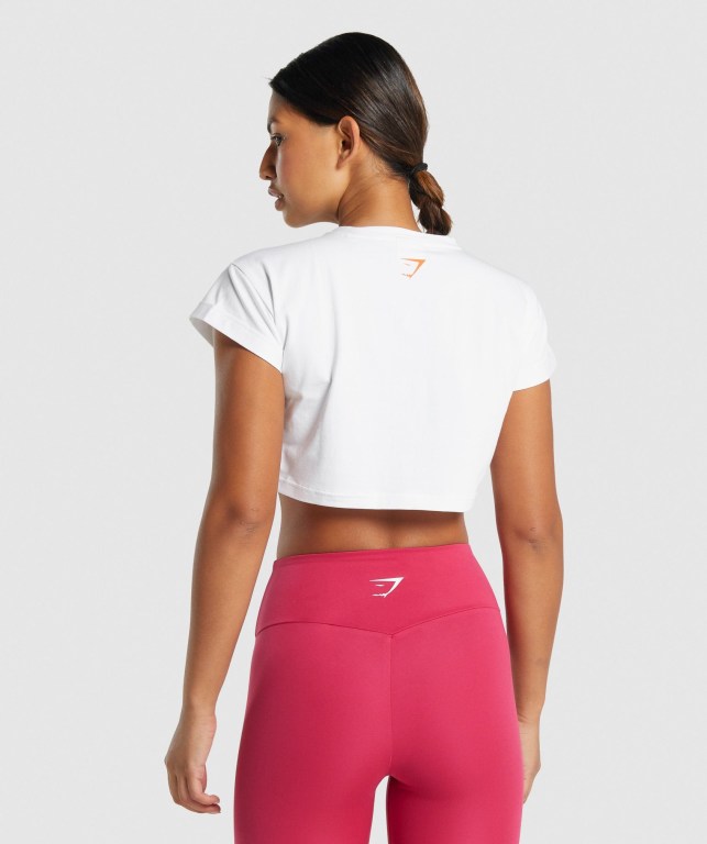 Camiseta Gymshark Animal Graphic Infill Crop Mujer Blancos | K9DXTe9TJxl