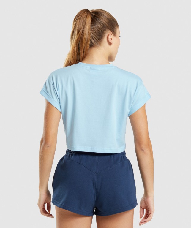 Camiseta Gymshark Legacy Graphic Crop Mujer Azules | rT7JFyZsvMn