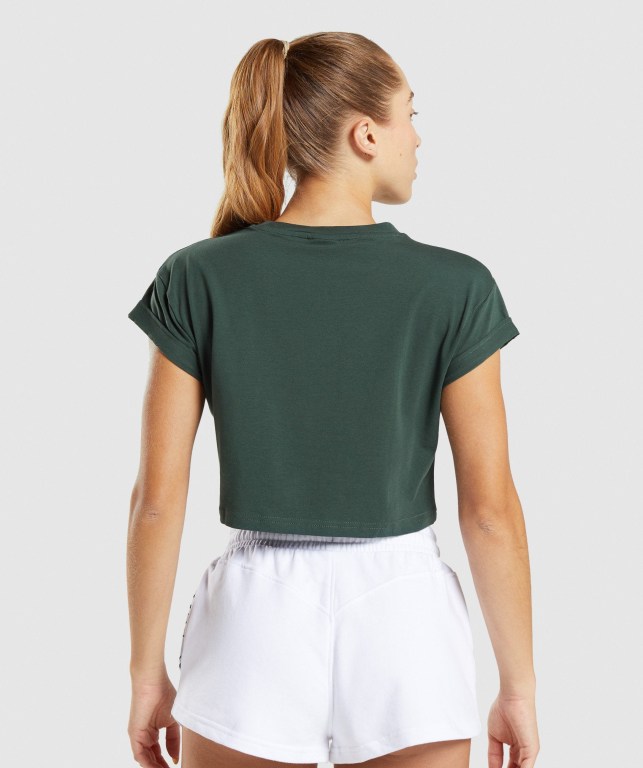 Camiseta Gymshark Legacy Graphic Crop Mujer Verdes Oscuro | zVwUSQ9us3e