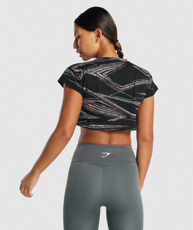 Camiseta Gymshark Zone Graphic Crop Mujer Negros Verdes | LMOOmfhp4oA