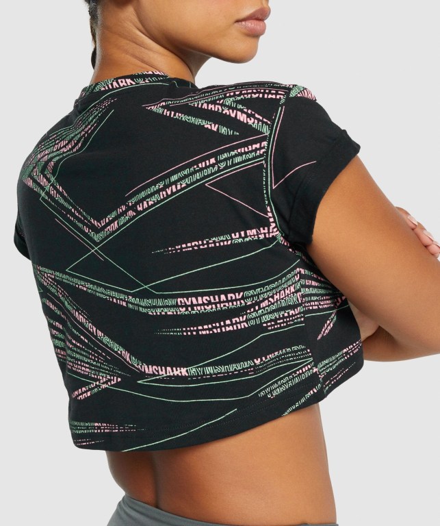 Camiseta Gymshark Zone Graphic Crop Mujer Negros Verdes | LMOOmfhp4oA