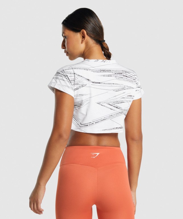 Camiseta Gymshark Zone Graphic Crop Mujer Blancos Negros | XUeTEgMkKQE