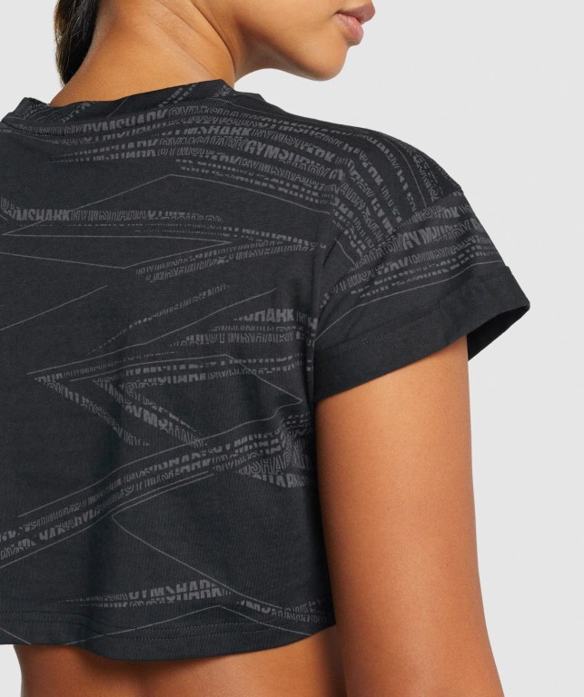 Camiseta Gymshark Zone Graphic Crop Mujer Negros Grises | j1xI8eAWRHs