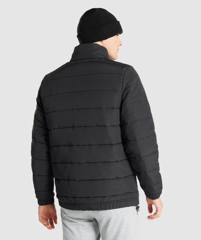 Chaquetas Gymshark Crest Puffer Jacket Hombre Negros | HfOfsPOUXdv