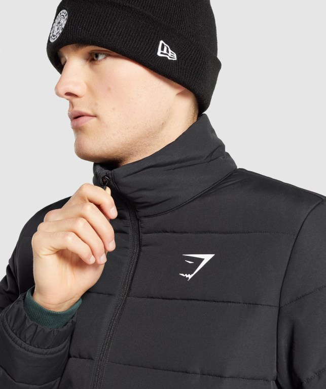 Chaquetas Gymshark Crest Puffer Jacket Hombre Negros | HfOfsPOUXdv