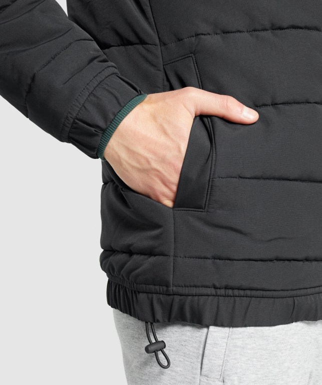 Chaquetas Gymshark Crest Puffer Jacket Hombre Negros | HfOfsPOUXdv