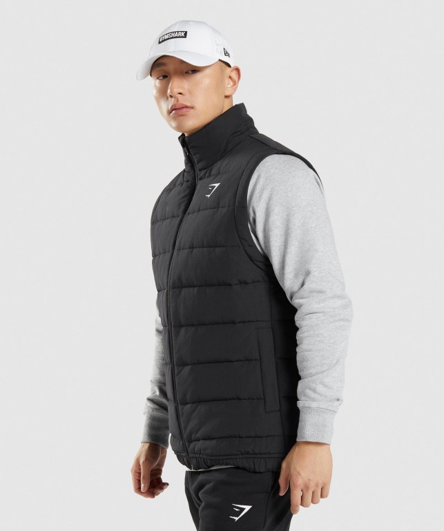 Chaquetas Gymshark Crest Puffer Vest Hombre Negros | 5dfsOReEftE