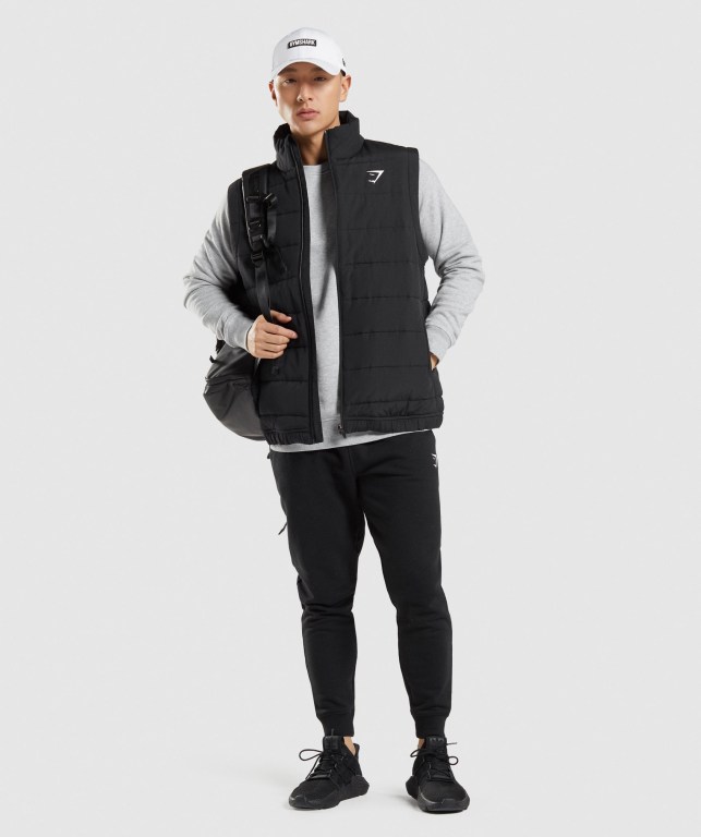 Chaquetas Gymshark Crest Puffer Vest Hombre Negros | 5dfsOReEftE