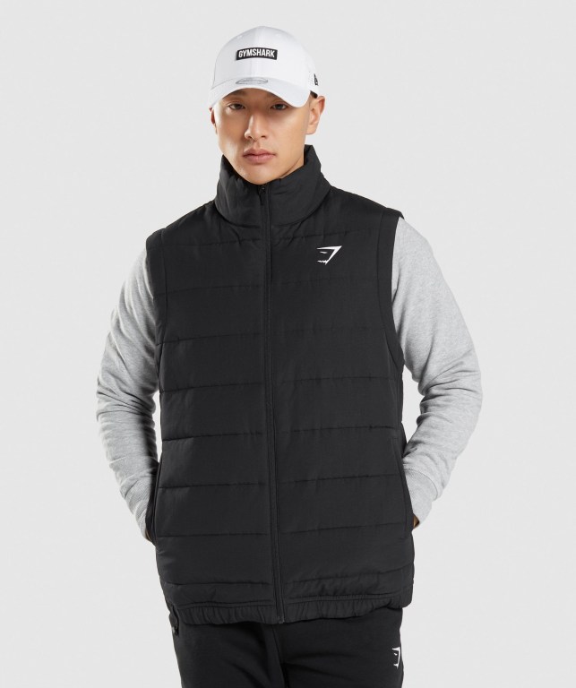 Chaquetas Gymshark Crest Puffer Vest Hombre Negros | 5dfsOReEftE