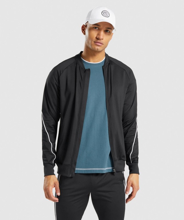 Chaquetas Gymshark Recess Full Zip Pista Jacket Hombre Negros | TXrtBDhqUy1