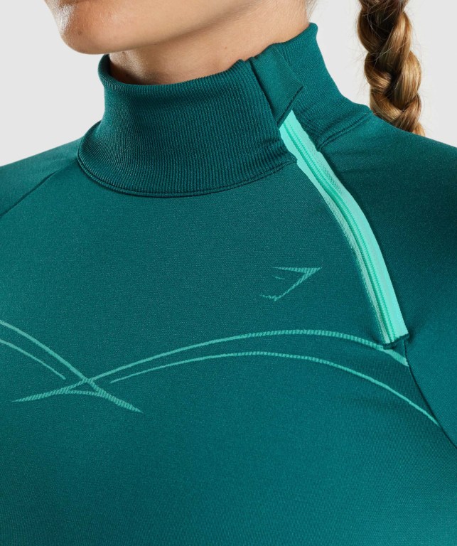 Pullover Gymshark Apex Seamless 1/4 Zip Mujer Turquesa | ICErxhNFnYH