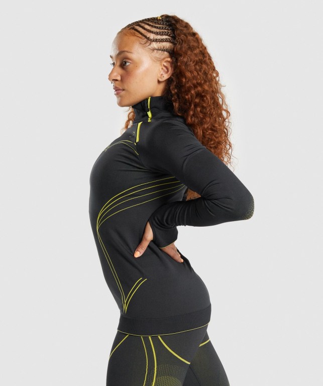 Pullover Gymshark Apex Seamless 1/4 Zip Mujer Negros Amarillos | YGZYBCKnKdU