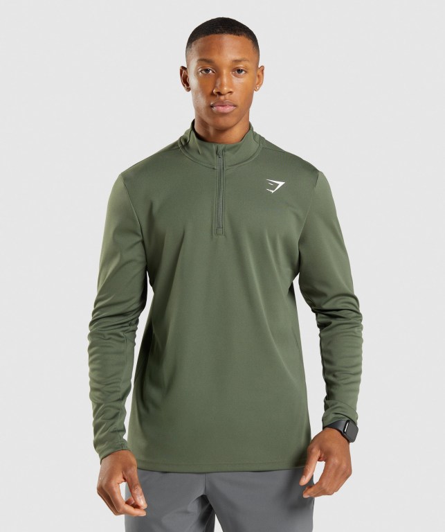 Pullover Gymshark Arrival 1/4 Zip Hombre Verde Oliva | IZdfNb964p8