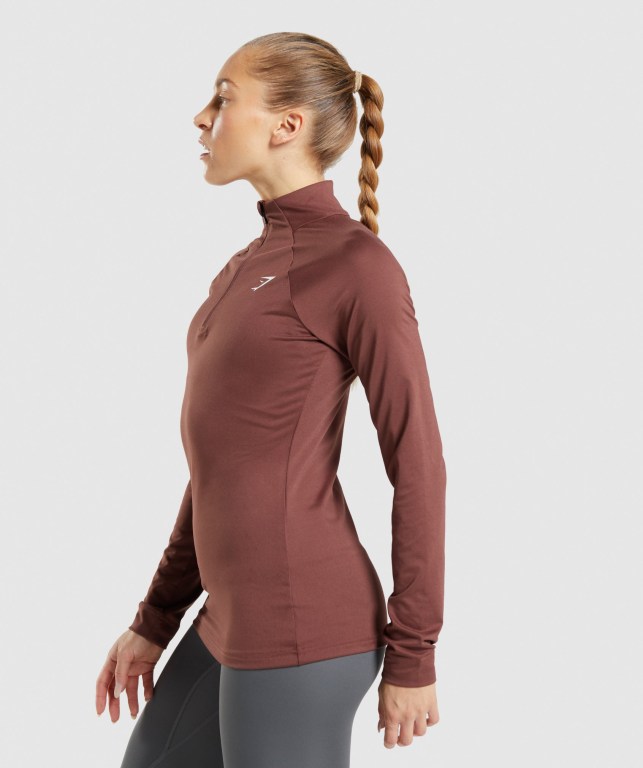 Pullover Gymshark Entrenamiento 1/4 Zip Mujer Rosas Marrom | DwCRH6MJp6j