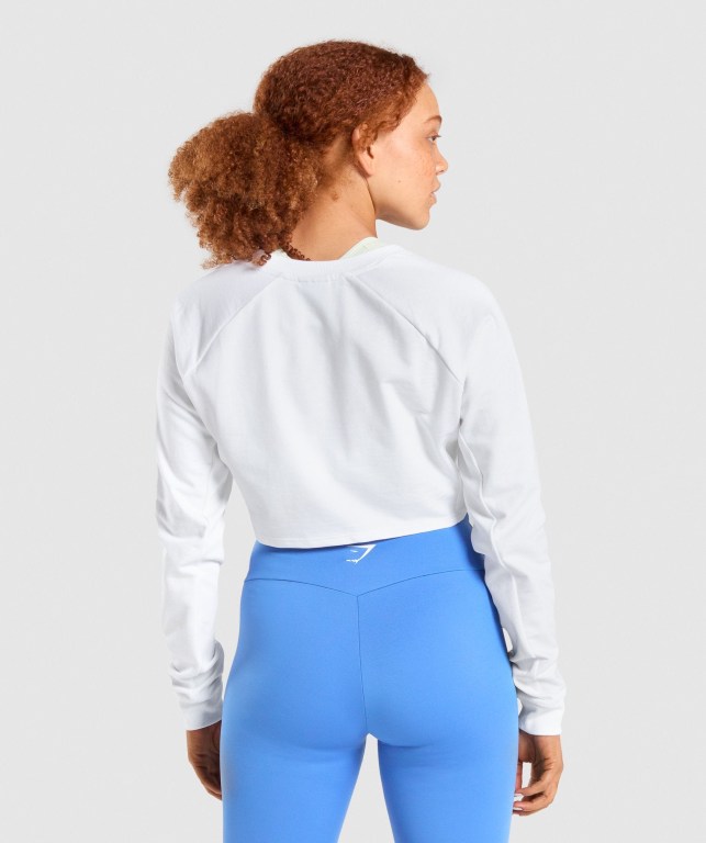 Pullover Gymshark Entrenamiento Cropped Sueter Mujer Blancos | 4LfjrdhYSDG