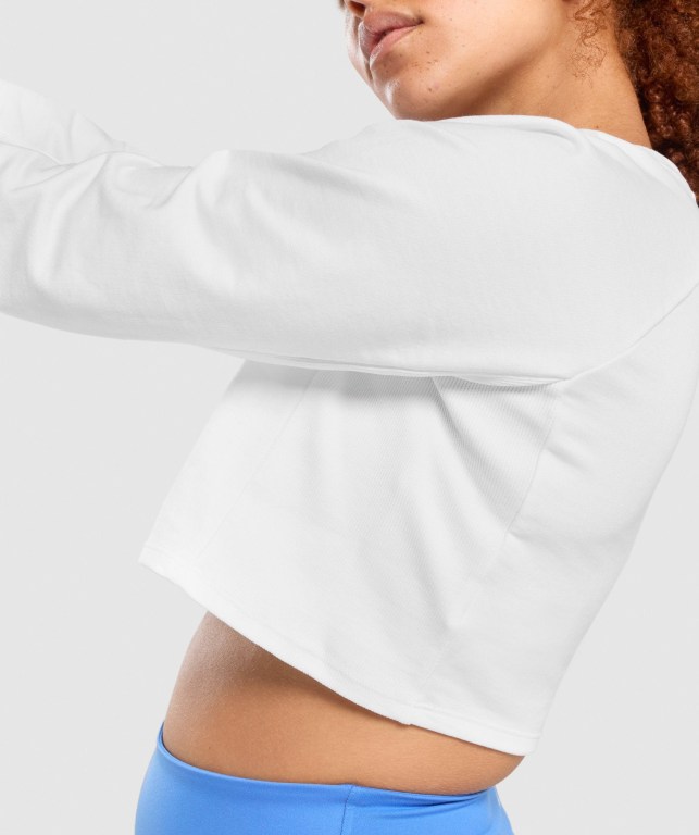 Pullover Gymshark Entrenamiento Cropped Sueter Mujer Blancos | 4LfjrdhYSDG