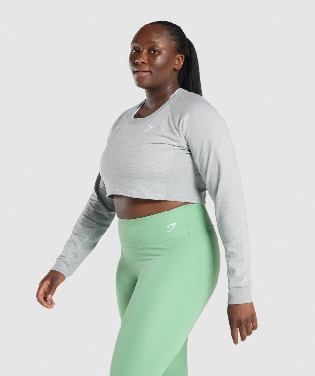 Pullover Gymshark Entrenamiento Cropped Sueter Mujer Grises Claro | DHDhWmViHaW