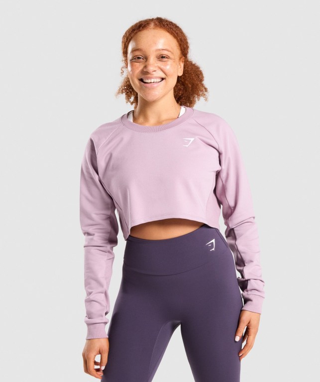 Pullover Gymshark Entrenamiento Cropped Sueter Mujer Morados Claro | JA5RaNgq8E6