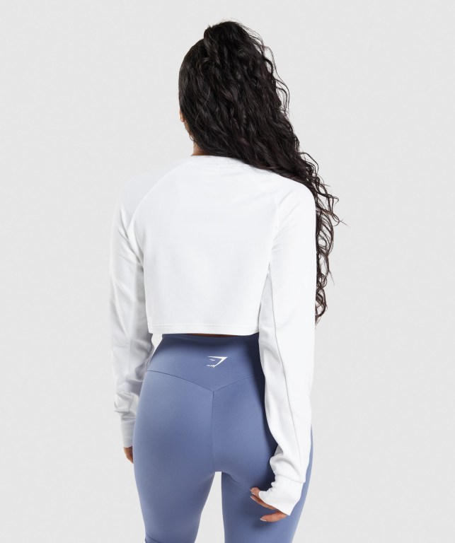 Pullover Gymshark Entrenamiento Cropped Sueter Mujer Blancos | KMwKryZibnm