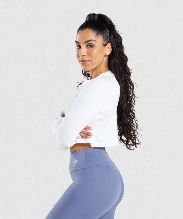 Pullover Gymshark Entrenamiento Cropped Sueter Mujer Blancos | KMwKryZibnm