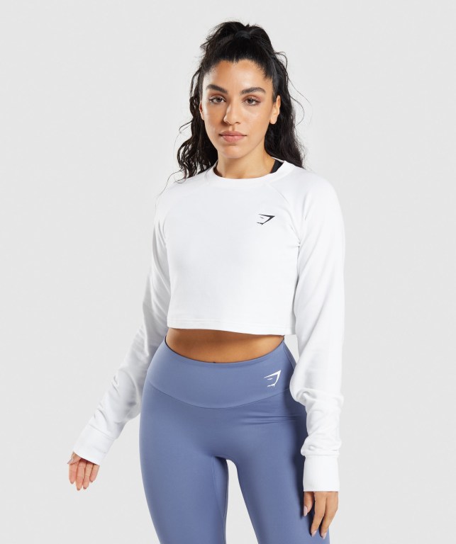 Pullover Gymshark Entrenamiento Cropped Sueter Mujer Blancos | KMwKryZibnm