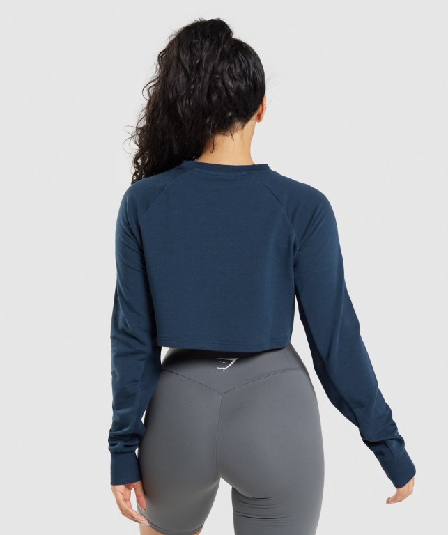 Pullover Gymshark Entrenamiento Cropped Sueter Mujer Azul Marino | YF2hHqAN7Vu