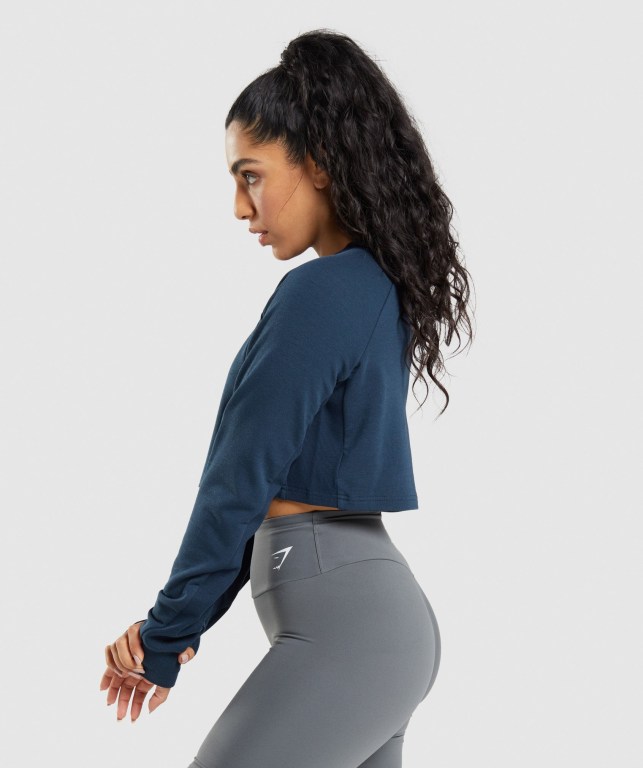 Pullover Gymshark Entrenamiento Cropped Sueter Mujer Azul Marino | YF2hHqAN7Vu