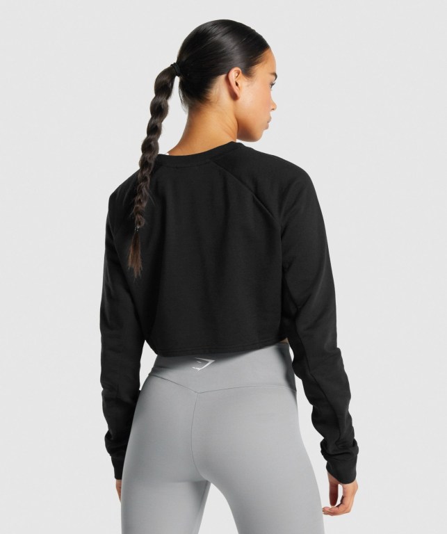 Pullover Gymshark Entrenamiento Cropped Sueter Mujer Negros | es6KzLGf51a